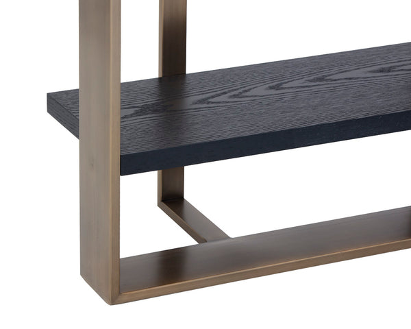 Sunpan Dalton Modern Bookcase In Black Oak With Antique Brass Frame - Unique Wood Grain & Character Black Wood 111906