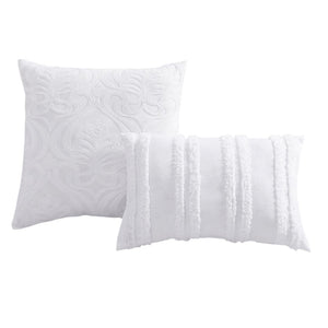English Elm Rhapsody 6-Piece King Comforter Cover Set In Crisp White - Soft Cotton, Elegant Design & Easy Care B340P341968-GIGA