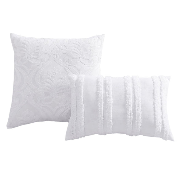 English Elm Rhapsody 6-Piece Queen Comforter Cover Set In White - Elegant Cotton Jacquard With Decorative Pillows B340P341969-GIGA