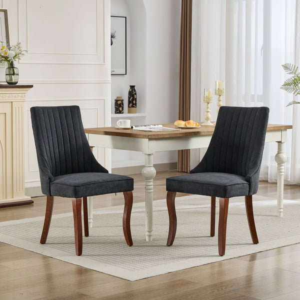 English Elm Rayon High-Back Dining Chair Set with Plush Flocking Upholstery, Rebound Sponge Comfort, Solid Wood Legs Black W1143P233646