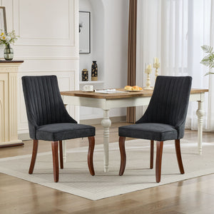 English Elm Rayon High-Back Dining Chair Set with Plush Flocking Upholstery, Triple-Comfort Cushion & Solid Wood Legs Black W1143P233646