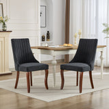 English Elm Rayon Cloth Flocking Linen Dining Chairs Channel Kitchen Dinner Chair Comfy Fabric Upholstered Accent Chair For Dining Room With Curved Solid Wood Legs,Set Of 2 (Black), Sw1847Bk