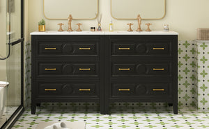 English Elm 60'' Elegant Black Bathroom Vanity Set With Ceramic Sink, 6 Drawers, Solid Wood Frame & Storage N710SS00003B