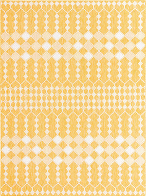 Unique Loom Outdoor Trellis Traliccio Machine Made Trellis Rug Yellow, Ivory 9' 0" x 12' 2"