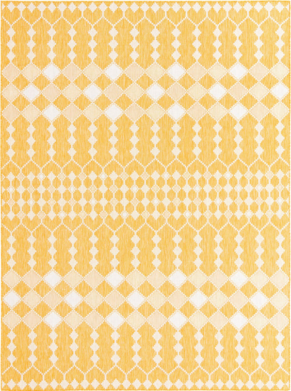 Unique Loom Outdoor Trellis Traliccio Machine Made Trellis Rug Yellow, Ivory 9' 0" x 12' 2"