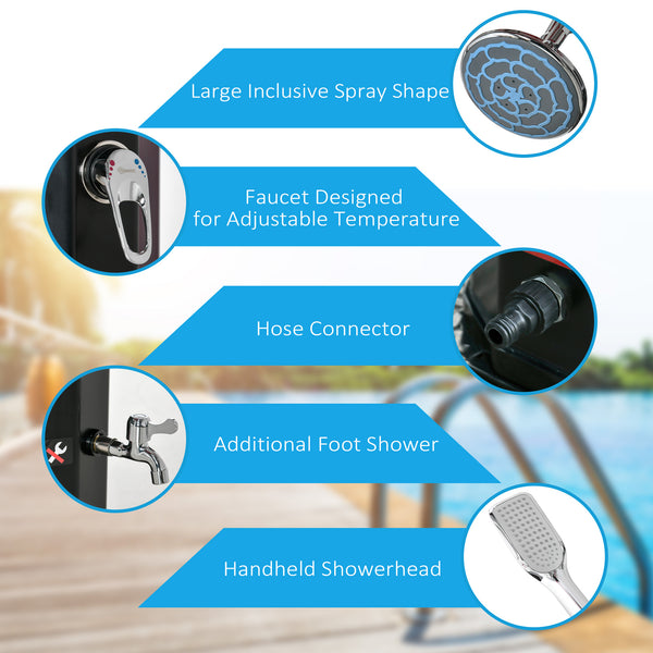 English Elm Outsunny Freestanding Solar Poolside Shower with 360 Head and 9.2 Gallon Heated Tank W2225P200539
