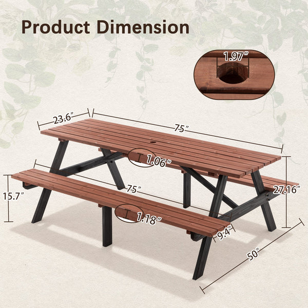 English Elm 75" Solid Fir Outdoor Picnic Table Set with Benches Two-tone Finish Heavy Duty Patio W1422P385498