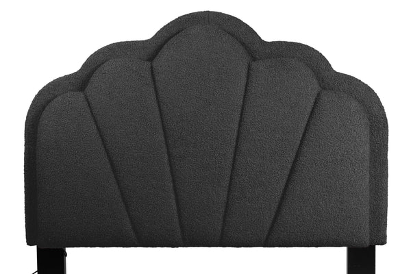 English Elm Luxurious Twin Platform Bed Wool Upholstered Scalloped Headboard with Built-in Led Lighting B011P417510