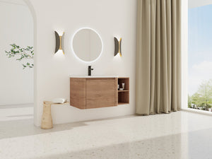 English Elm 40'' Wall-Mounted Vanity with White Ceramic Sink, Plywood Shelves, Soft-Close Door, Scratch-Resistant Finish W999S00380