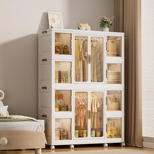 English Elm Portable Wardrobe Closet Organizer with 12 Magnetic Doors, 12 Cubes, 2 Rods, 16 Hangers — Durable PP Storage Cabinet White W2699P184784