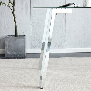 English Elm Glass Tempered Dining Table 51" x 31" Modern Minimalist Rectangular for 4-6 with Metal Legs, Easy-Clean Surface, Sturdy Design W1512S00174