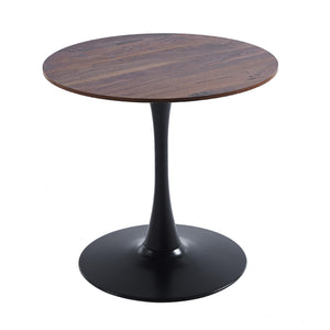 English Elm 31.5" Round Mdf Pedestal Dining Table Mid-century Modern Sculpted Base Seats Four Black + Dark Walnut W234P405179