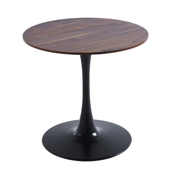 English Elm 31.5" Round Mdf Pedestal Dining Table Mid-century Modern Sculpted Base Seats Four Black + Dark Walnut W234P405179