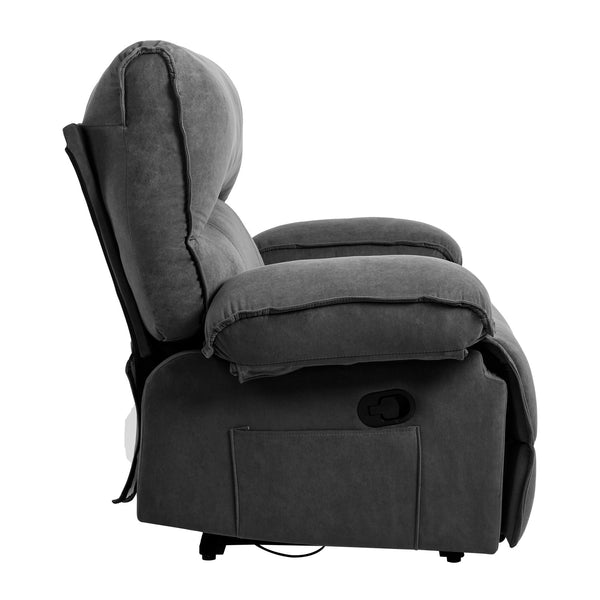 English Elm Oversized Velvet Push-Back Recliner Chair Sofa with Massage Pillow, Super Soft Fleece Comfort and Easy Assembly Grey W1403S00003