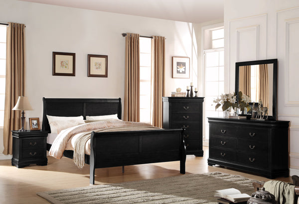 English Elm Louis Philippe Elegant Black 2-Piece Bedroom Set: Twin Sleigh Bed & Stylish Nightstand Ensemble B2726S00182