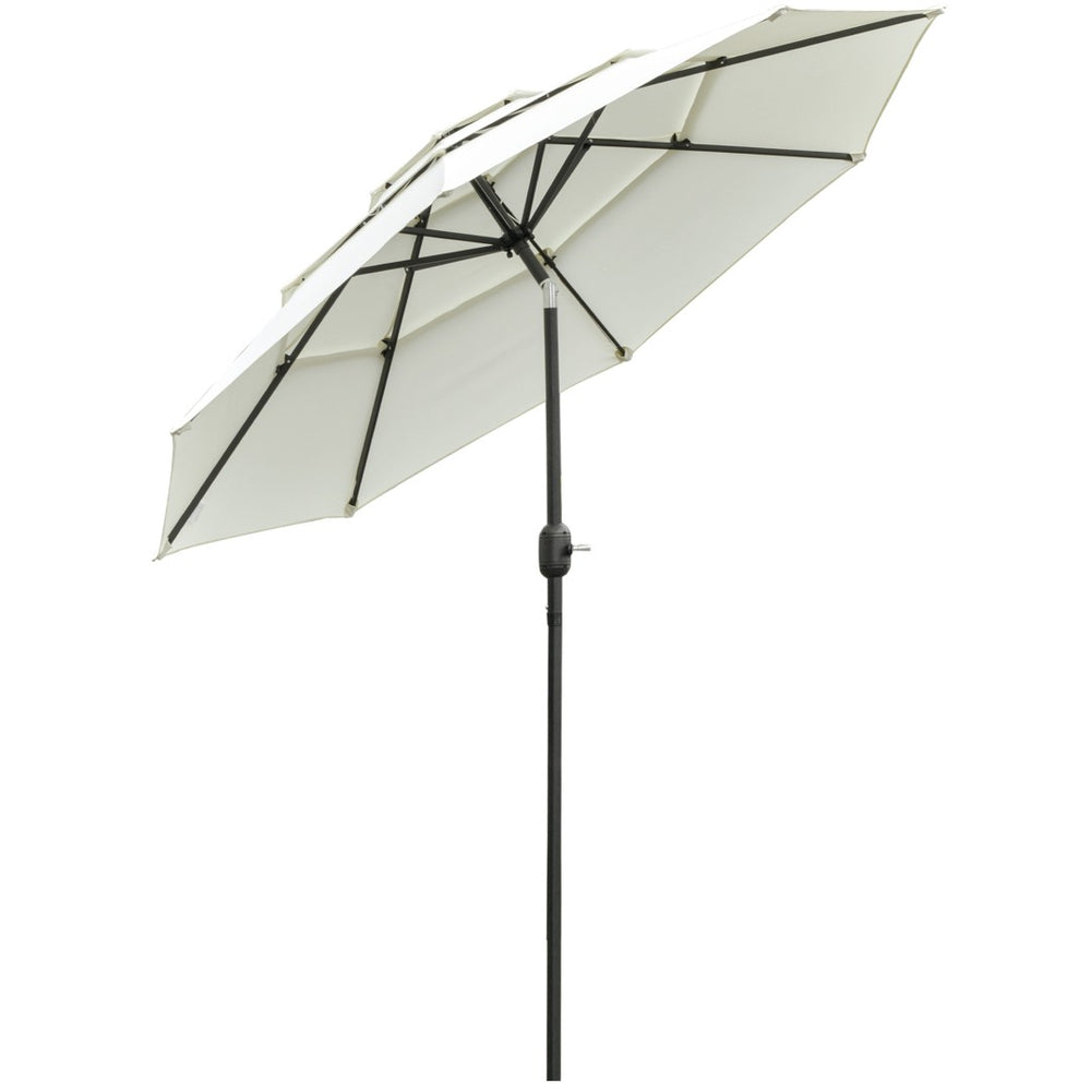 English Elm Outsunny 9Ft Deluxe Patio Umbrella With Crank & Tilt, Vented 3-Tier Canopy For Ultimate Shade Comfort W2225P200443-GIGA