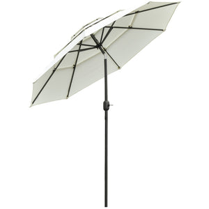 English Elm Outsunny 9Ft Deluxe Patio Umbrella With Crank & Tilt, Vented 3-Tier Canopy For Ultimate Shade Comfort W2225P200443-GIGA