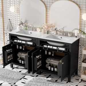 English Elm 60" Modern Bathroom Vanity Set with Double Ceramic Sinks, Soft-Close Doors, Flip Drawer & Storage Black N729P000002B