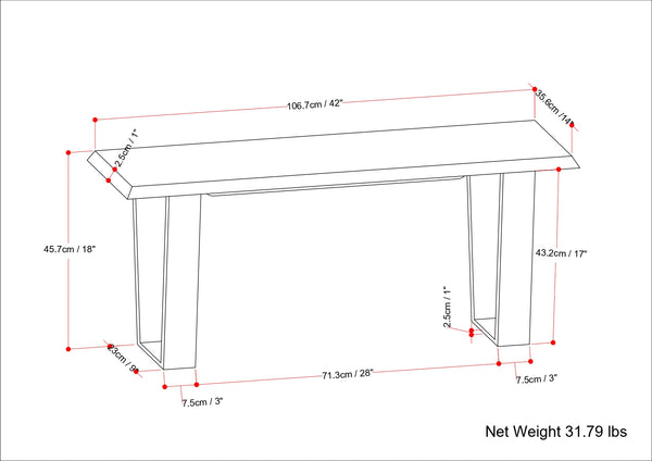 English Elm Lewis Handcrafted Cognac Acacia Bench with Gold U-Shaped Metal Legs, 42" Contemporary Accent Seat B136P158827
