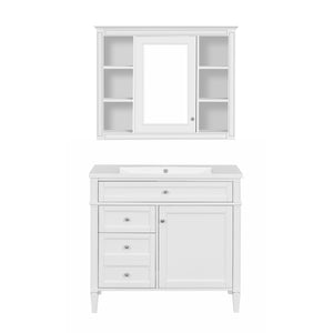 English Elm 36'' Modern Bathroom Vanity with Mirror Cabinet and Sink, Spacious Storage, Soft-Close Doors & Drawers White SW000134AAK-3