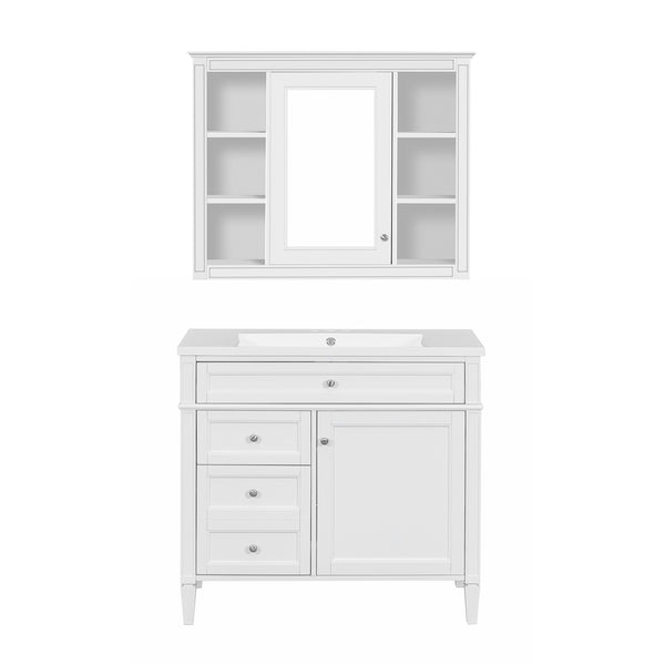 English Elm 36'' Modern Bathroom Vanity with Mirror Cabinet and Sink, Spacious Storage, Soft-Close Doors & Drawers White SW000134AAK-3