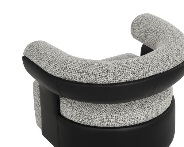 Sunpan Olida Swivel Lounge Chair - Contemporary Curved Design With Polished Metal Base And Plush Upholstery Black Fabric ,Faux Leather 111445