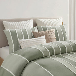 JLA Home INK+IVY - 3 Striped Cotton Comforter Set with Hypoallergenic Fill, OEKO-TEX Certified, Boho Jacquard Trim and Breathable Softness Sage II10-1321