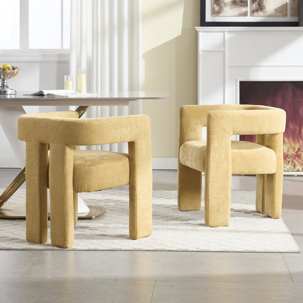 English Elm United We Win Chenille Barrel Accent Armchairs Set of Two for Living Room Dining Yellow W1568P389274