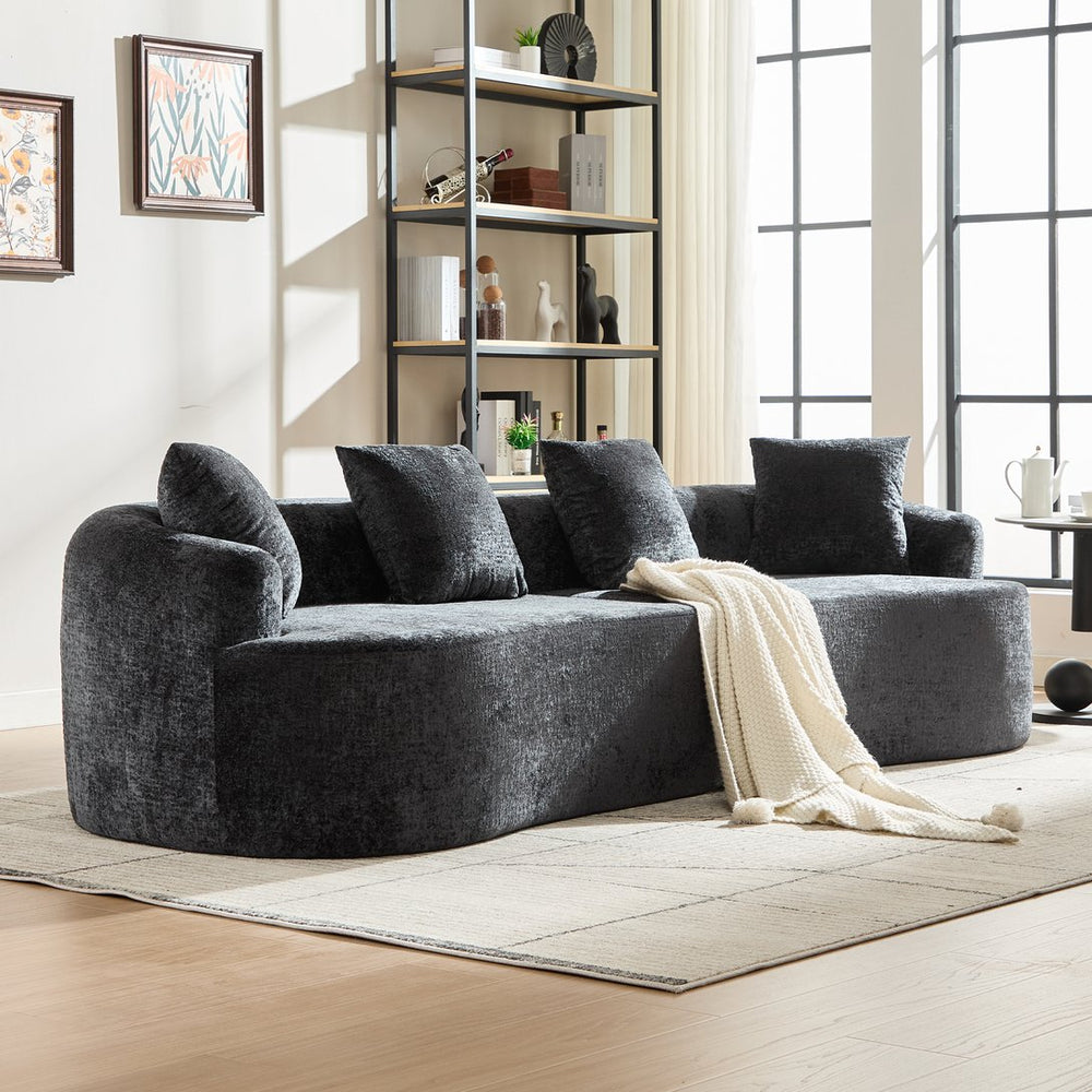 English Elm Curved Chenille Loveseat with Memory Foam Cushions for Compact Living Spaces Black W2915S00081
