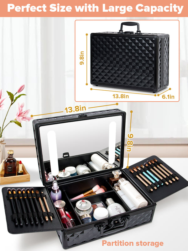English Elm Portable Led Vanity Makeup Case Aluminum Travel Organizer with Mirror Lock Dividers W1550P163305