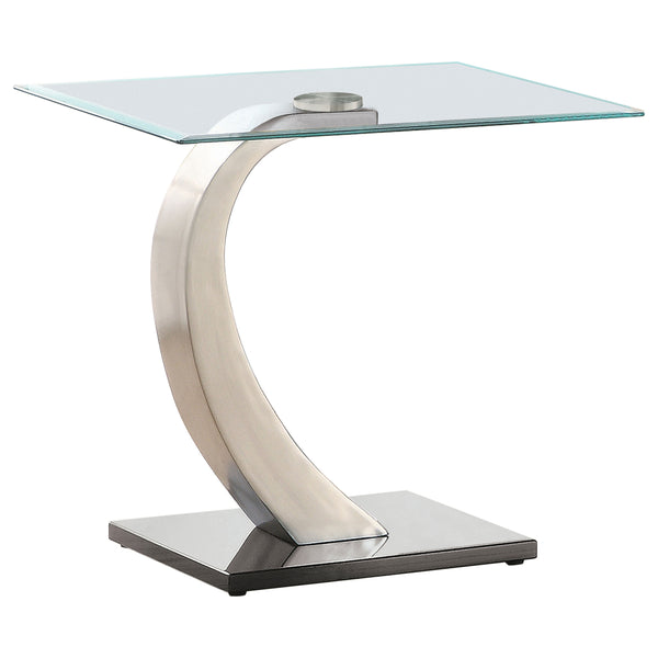 English Elm Terrell Satin Silver End Table with Rectangular Glass Top, Matte Metal Frame & Polished Black Base B062S00661