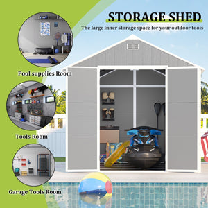 English Elm Campcraft 8x8 Ft Resin Storage Shed with Uv Resistant Polypropylene Panels and Hd Windows W1598S00013