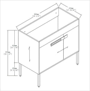 English Elm 36 Dual-Function Bathroom Vanity 36" Freestanding or Wall-Mount Cabinet, Eco Plywood, Shelf, Feet W999123987