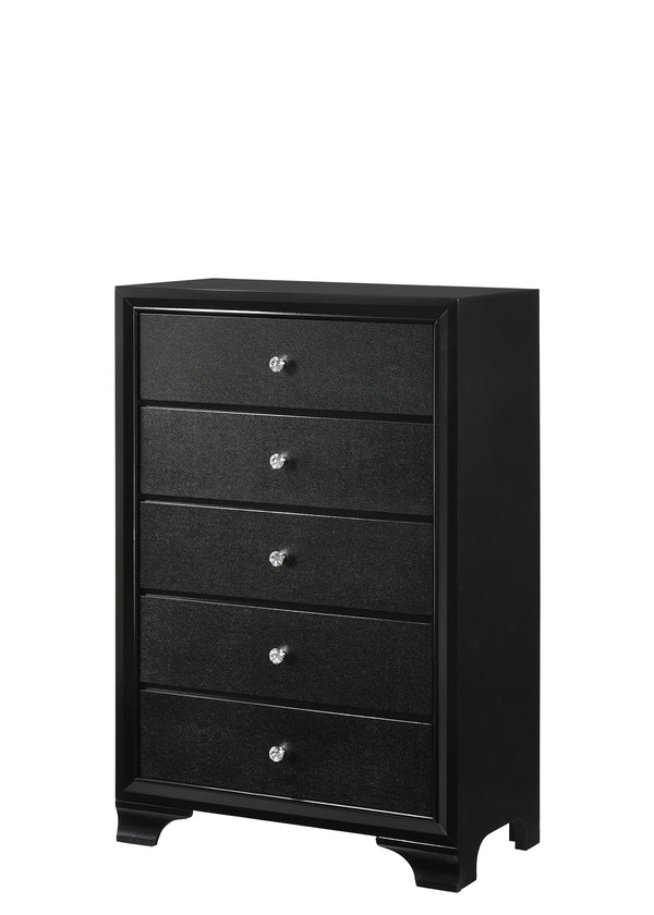 English Elm 1pc Glam Five-Drawer Embossed Crocodile Finish Chest with Felt-Lined Top Drawer and Dovetail Joinery Black 33.31 L x 18.58 W x 49.69 H B011P216718