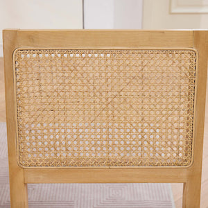 English Elm Farmhouse Rattan Back Dining Chairs Set of 2 with Linen Seat and Hardwood Legs Tan W1143P452937