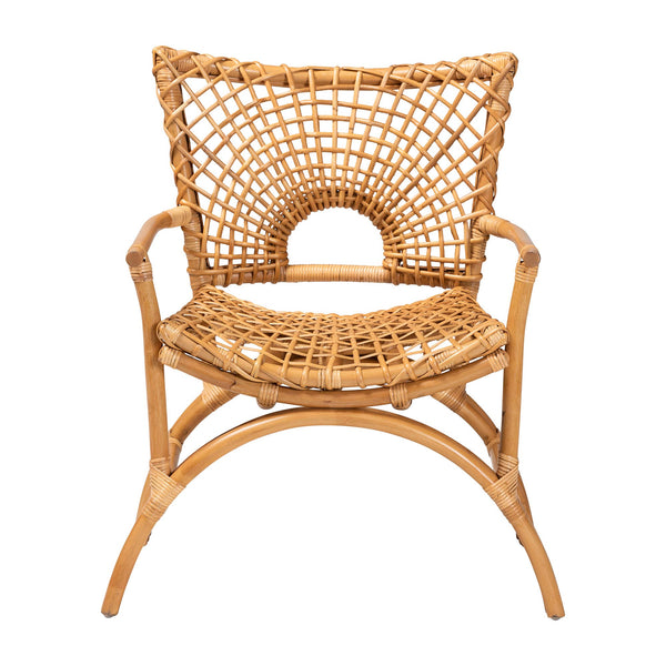 English Elm Bohemian Woven Rattan Accent Chair with Open Lattice Back for Boho Living Spaces B2750P420416
