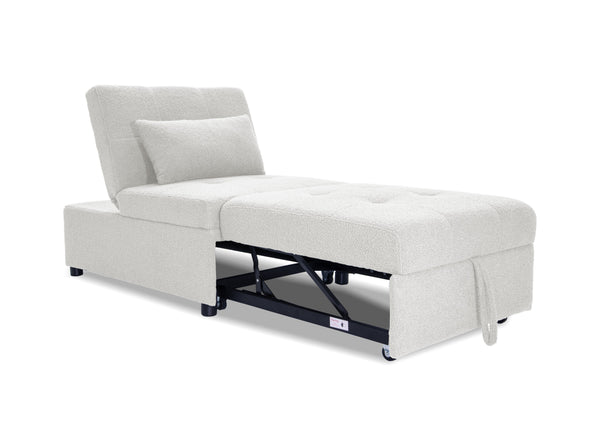 English Elm Convertible Sofa with Pull-Out Bed, Sleek Armless Sherpa Upholstery, Cozy Plush Pillow Included White 45 L x 33 W x 17 H B089P240523