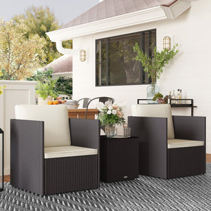 English Elm Outsunny Folding Pe Rattan Bistro Set Tempered Glass Table Cushioned Patio Chairs W2225P485627