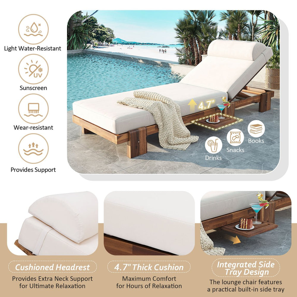 English Elm U_style Solid Acacia Wood Outdoor Lounge Set Adjustable Reclining Poolside Chairs with Headrest Beige WY000483AAA