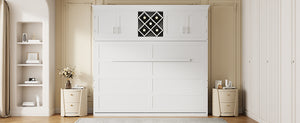 English Elm Queen Murphy Wall Bed with Storage Cabinets and Wine Rack for Small Space Living White LP000879AAK-1