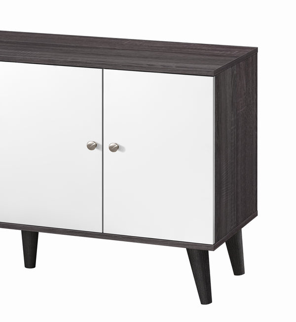 English Elm Amidon Mid-century Modern Tv Stand with Splayed Legs Open Shelf and Cabinet Walnut Dark Gray+White B2735P297798