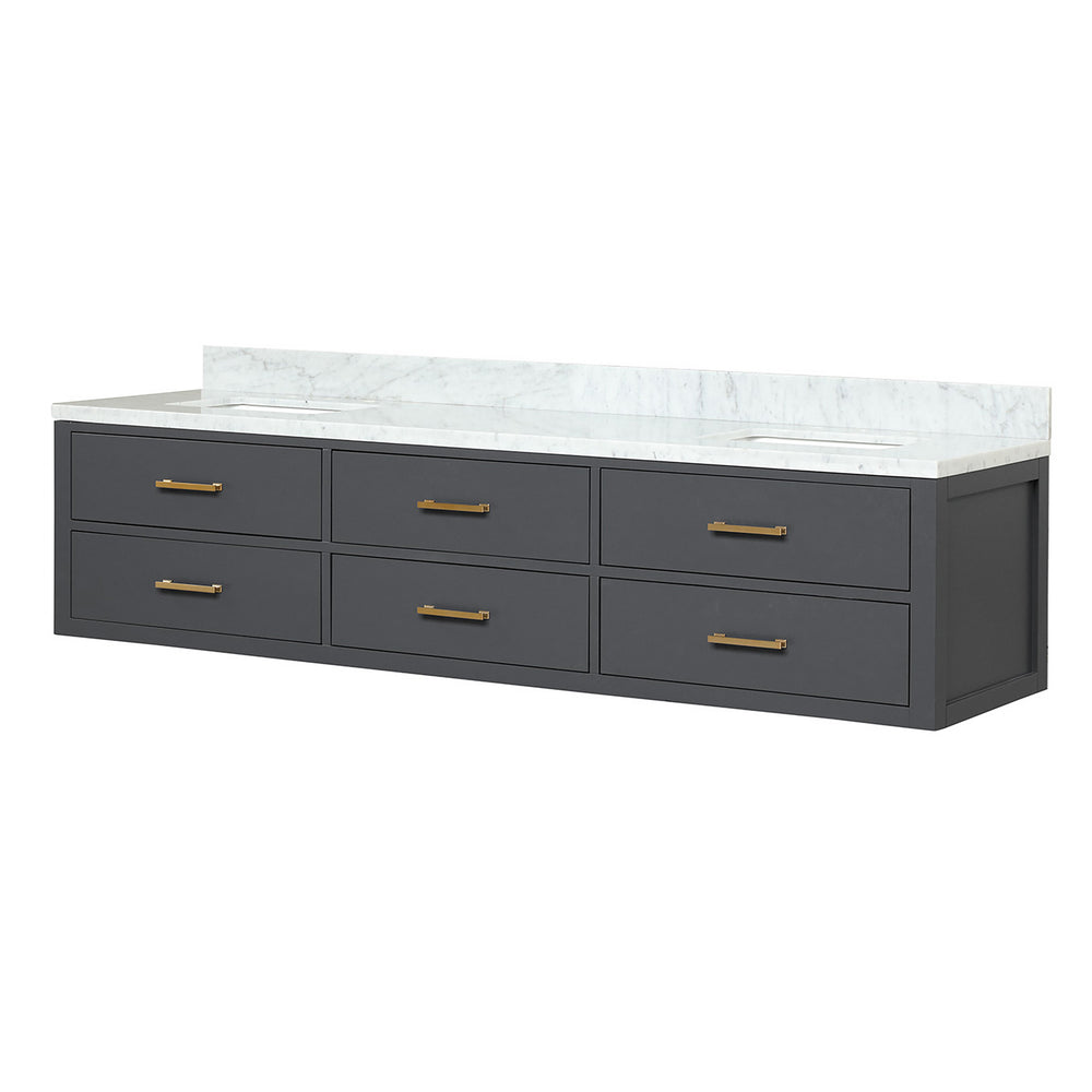 English Elm Black Double Bath Vanity With Carrara Marble Top - 80" W, Stylish Storage, Fully Assembled Design B2731P258095
