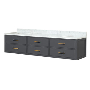 English Elm Black Double Bath Vanity With Carrara Marble Top - 80" W, Stylish Storage, Fully Assembled Design B2731P258095