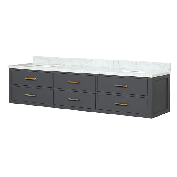 English Elm Black Double Bath Vanity With Carrara Marble Top - 80" W, Stylish Storage, Fully Assembled Design B2731P258095