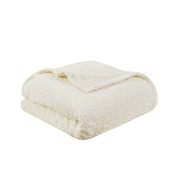 JLA Home Woolrich - Berber Woolrich Burlington plush berber blanket with velvet binding, OEKO‑TEX safe comfort for home layering and cozy nights Ivory WR51-2208