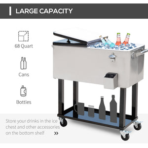 English Elm Outsunny 80 Quart Rolling Ice Chest Outdoor Beverage Cooler Cart with Locking Wheels W2225P229372