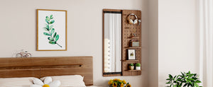 English Elm 47.6 Inch Sliding Full Length Mirror with Hidden Rubber Wood Storage Panel for Bedroom W2987P289181