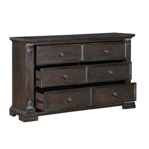English Elm Elegant Six Drawer Oak Veneer Dresser with Corbel Pilasters for Classic Bedrooms B011P224820