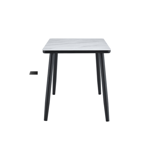 English Elm Only Rectangular Dining Tabletop Minimalist Furniture Grade Surface for Compact Spaces White+Black W1151P427112