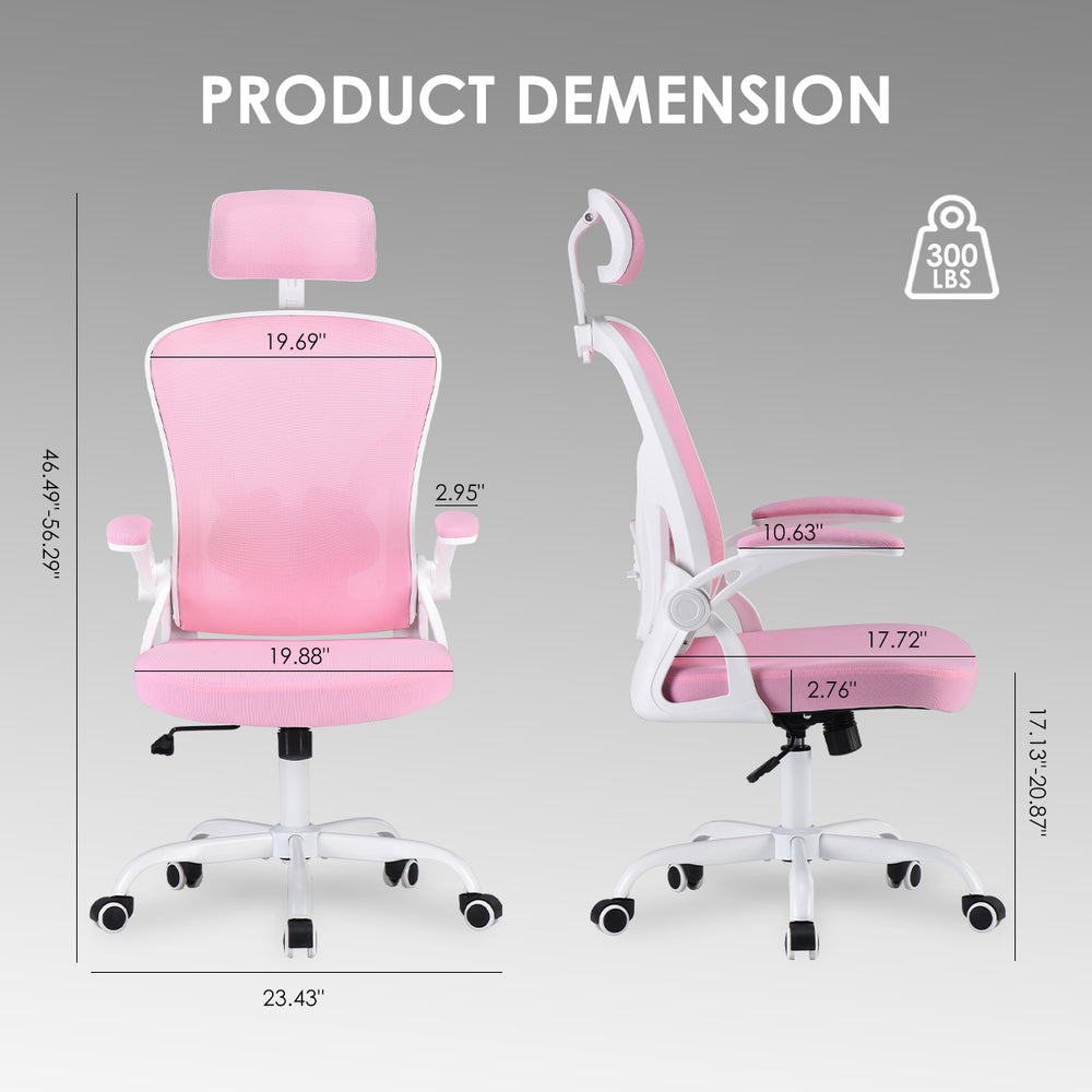 English Elm Ergonomic Office Chair - Stylish High Back With Adjustable Headrest & Lumbar Support, White & Pink T3623P380928